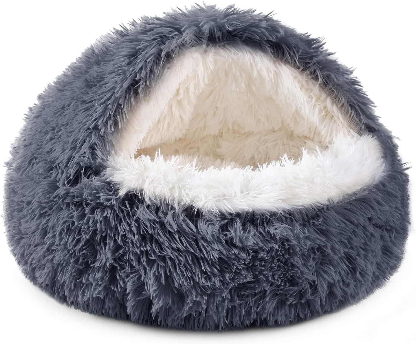 Cat Bed Round Soft Plush Burrowing Cave Hooded Cat Bed Donut for Dogs & Cats, Faux Fur Cuddler Round Comfortable Self Warming pet Bed, Machine Washable