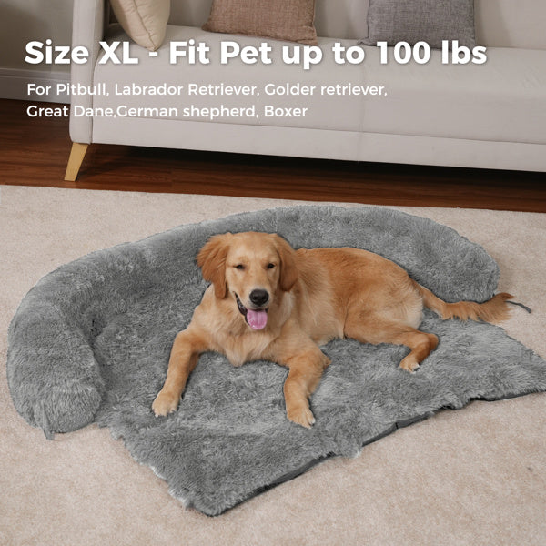 Dog Bed Large Sized Dog, Fluffy Dog Bed Couch Cover, Calming Large Dog Bed, Washable Dog Mat for Furniture Protector,Perfect for Small, Medium and Large Dogs and Cats , Grey