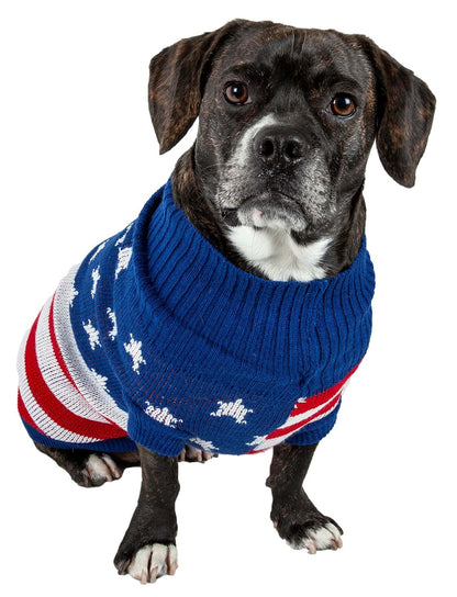 Patriot Independence Star Heavy Knitted Fashion Ribbed Turtle Neck Dog Sweater