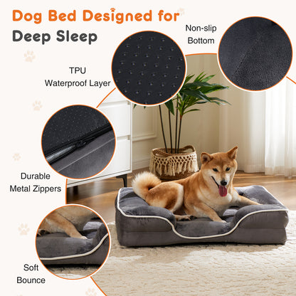 Memory Foam Pet Bed for Small Dogs & Cats with Washable Removable Cover Non-Slip Base Waterproof Liner Egg Crate Foam for Improved Sleep, grey,large